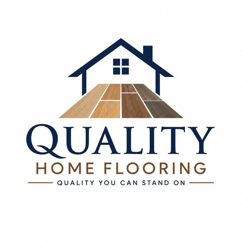 Quality Home Flooring logo featuring a house with wood flooring samples and the tagline Quality You Can Stand On